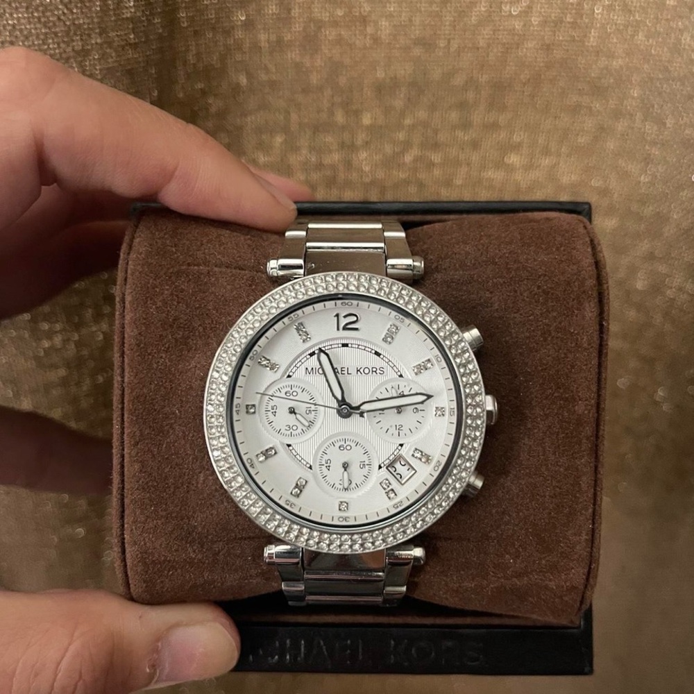 Michael Kors Silver Chronograph Watch with Crystal Details